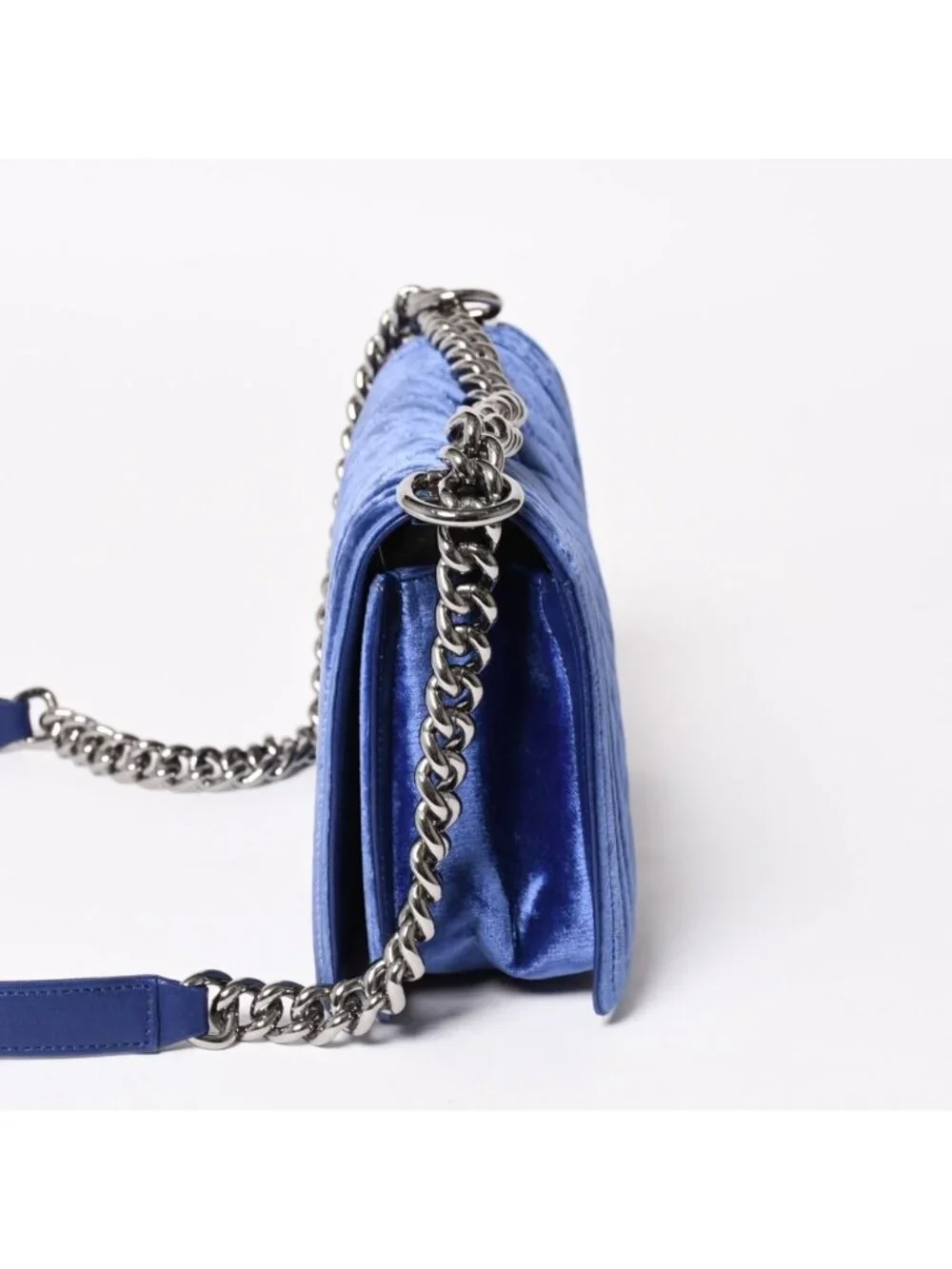 Chanel Boy Chain Shoulder Bag CC Logo Velvet Leather Blue